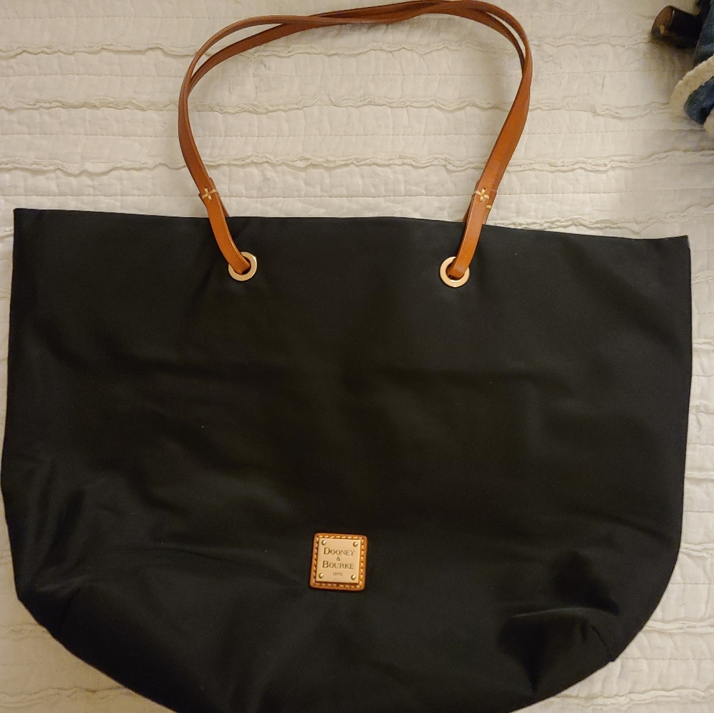 Black Tote Bag with Tan Straps
